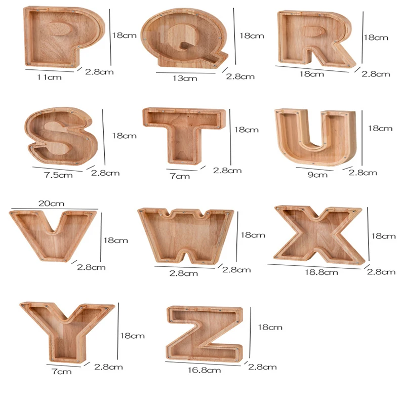 A to Z English Letter Shaped Piggy Bank Money Box Wooden Safe Saving Box Storage Organizer Personalized Meaningful Souvenir