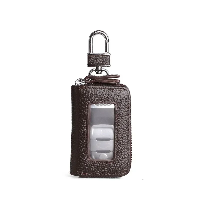 Korean Style Multi-Color Soft Leather Zipper Car Key Case with Transparent Window