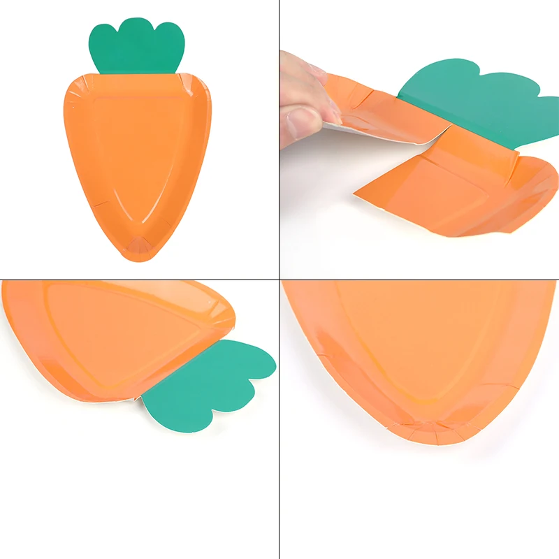 8Pcs Carrot Shape Paper Plates Disposable Plates for Easter Spring Party Food Dessert Supplies Holiday Home Dining Table Decor