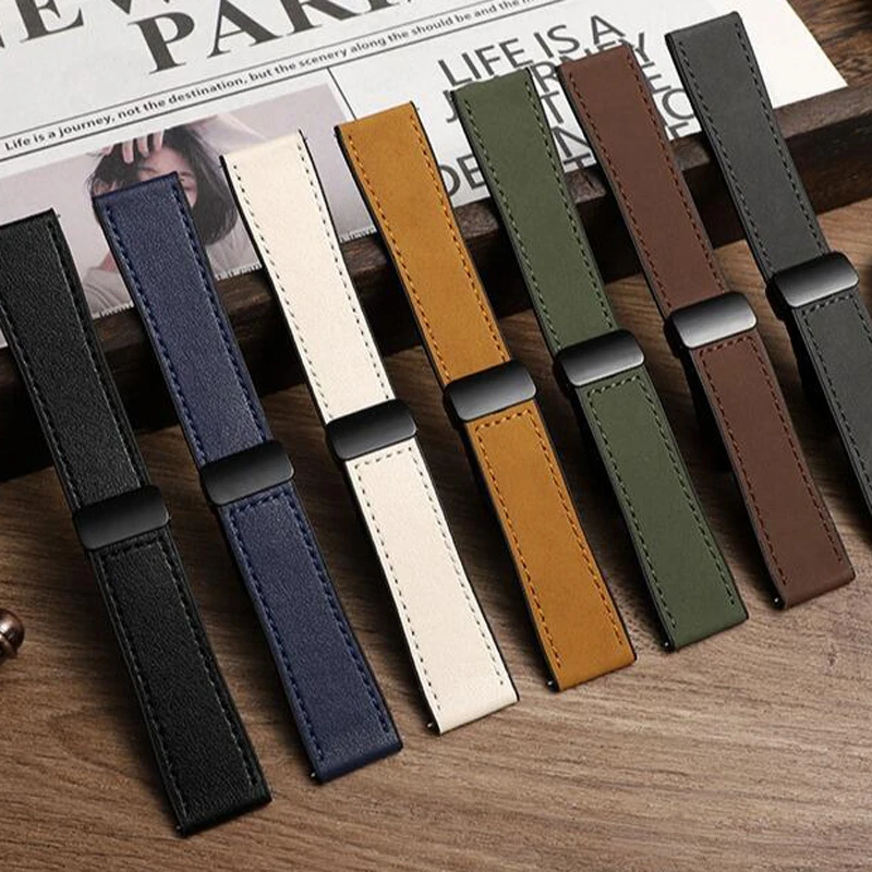 Premium Leather and Silicone Magnetic Watch Band, 18mm/20mm/22mm