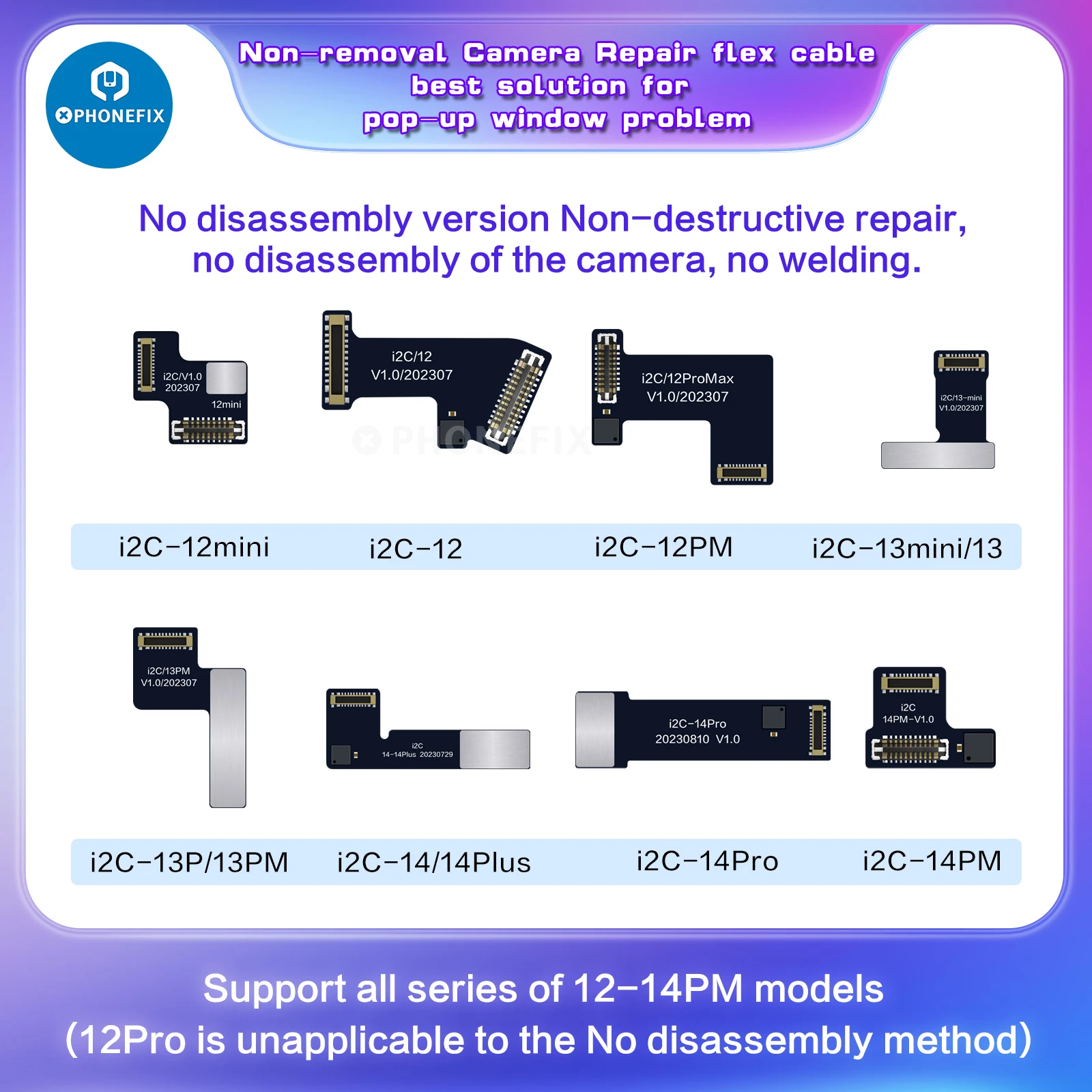 Cavo Flessibile Per Fotocamera Posteriore Non Rimovibile I2C Per Iphone 12-14 Pro Max Pop-Up Window Problema Smontare-Free Tag-On Riparazione Strument