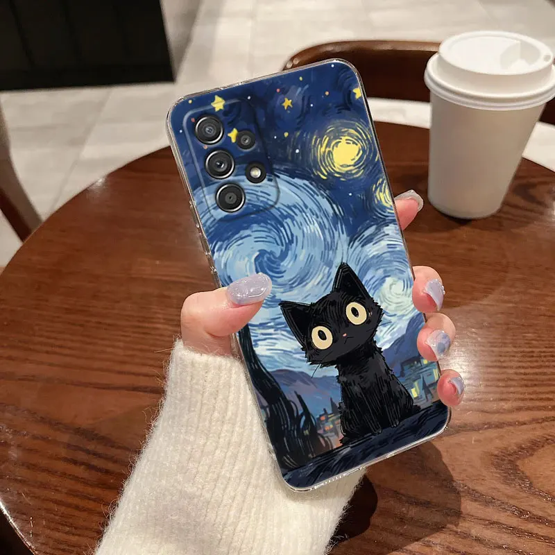 Cat Van Gogh Starry Sky Clear Phone Cover