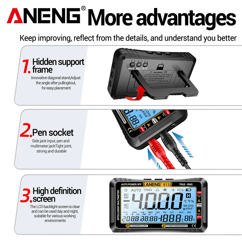 ANENG 613 Smart Multimeter Real-time Power-off Measuring Tester AC/DC Ammeter Voltmeter 4000 Count Digital Multimetro Test Tools 6