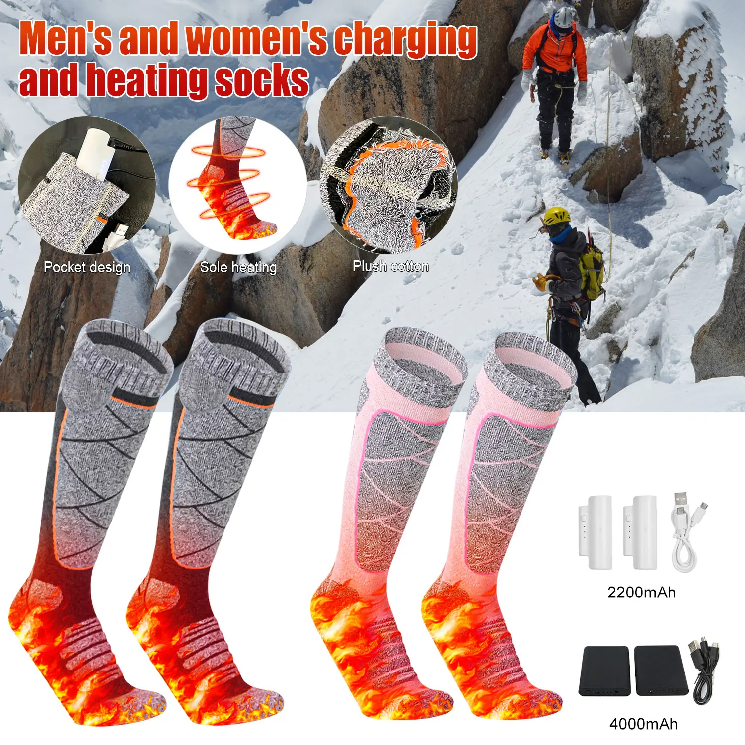 Winter Heated Socks 4000mAh APP Control Thermal socks Men's Women's Heating Foot Warmer Electric Socks Warm Socks Cycling Ski