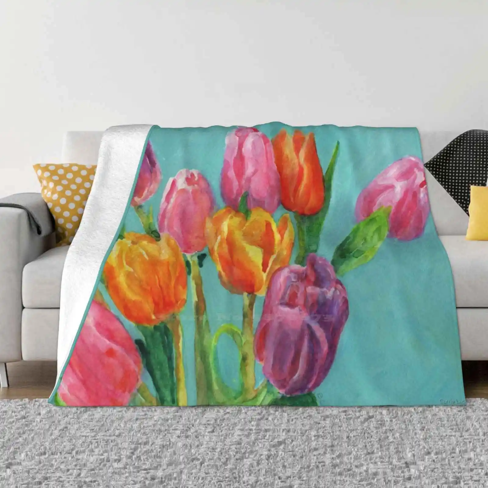 

Tulip Bouquet Watercolor Painting Soft Warm Throw Blanket Tulips Floral Flowers Watercolor Bouquet Spring
