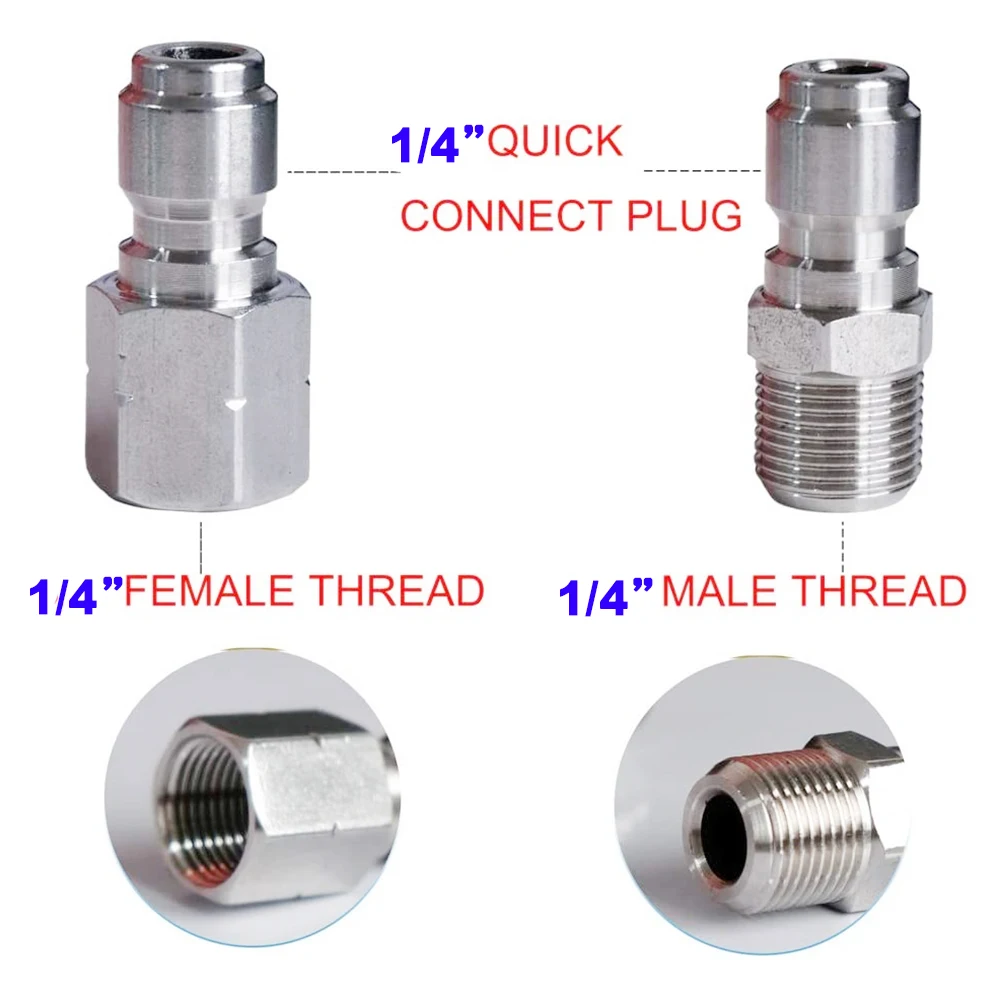 Pressure Washer 1/4 Inch Quick Plug Connector To Spray Gun Wand Lance Adapter Stainless Steel Quick Disconnect Release Fitting 2