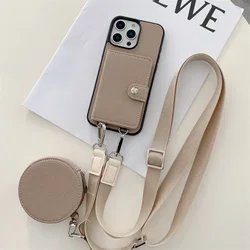 Streamlined Crossbody Wallet Case with Card Slot & Coin Purse - Leather Zipper Bag and Long Lanyard - iPhone 12 Mini (Khaiki)