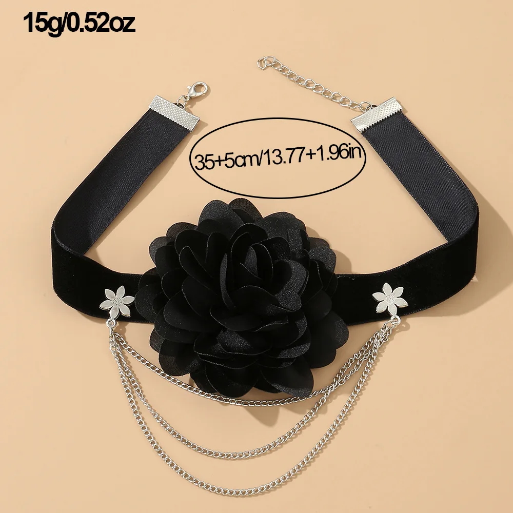 Black Flower Velvet Choker For Women Tassel Layered Necklace Clavicle Chain New Y2k Exaggerated Pendant Necklace Jewelry Female