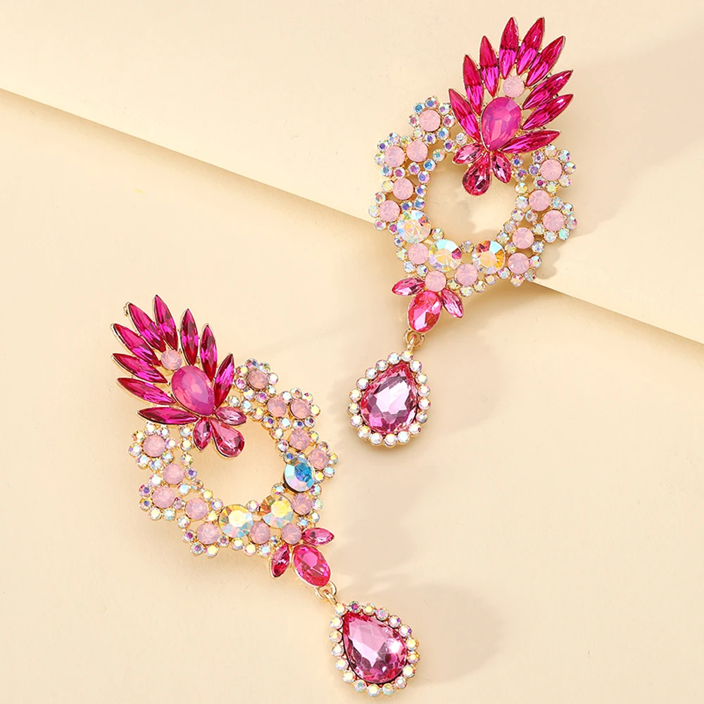 Dark Pink Georgian Floral Earrings - Swarovski Crystal – Dames a la Mode