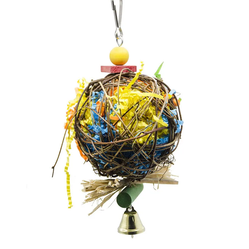 Parrot Bird Toy Natural Rattan Weaving Paper Brushed Chewing Toys For Small Parrot Bird Cage Hanging Ball Swing Toy Supplie parrot toy bird toy bird swing toy