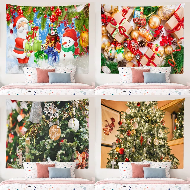 Christmas Merry Christmas Tree Print Pattern Tapestry Ceiling Home ...