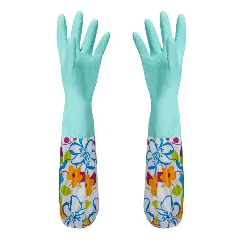 Flower Rubber Velvet Long Gloves Household Dish Washing Cleaning dishwashing gloves,cleaning gloves