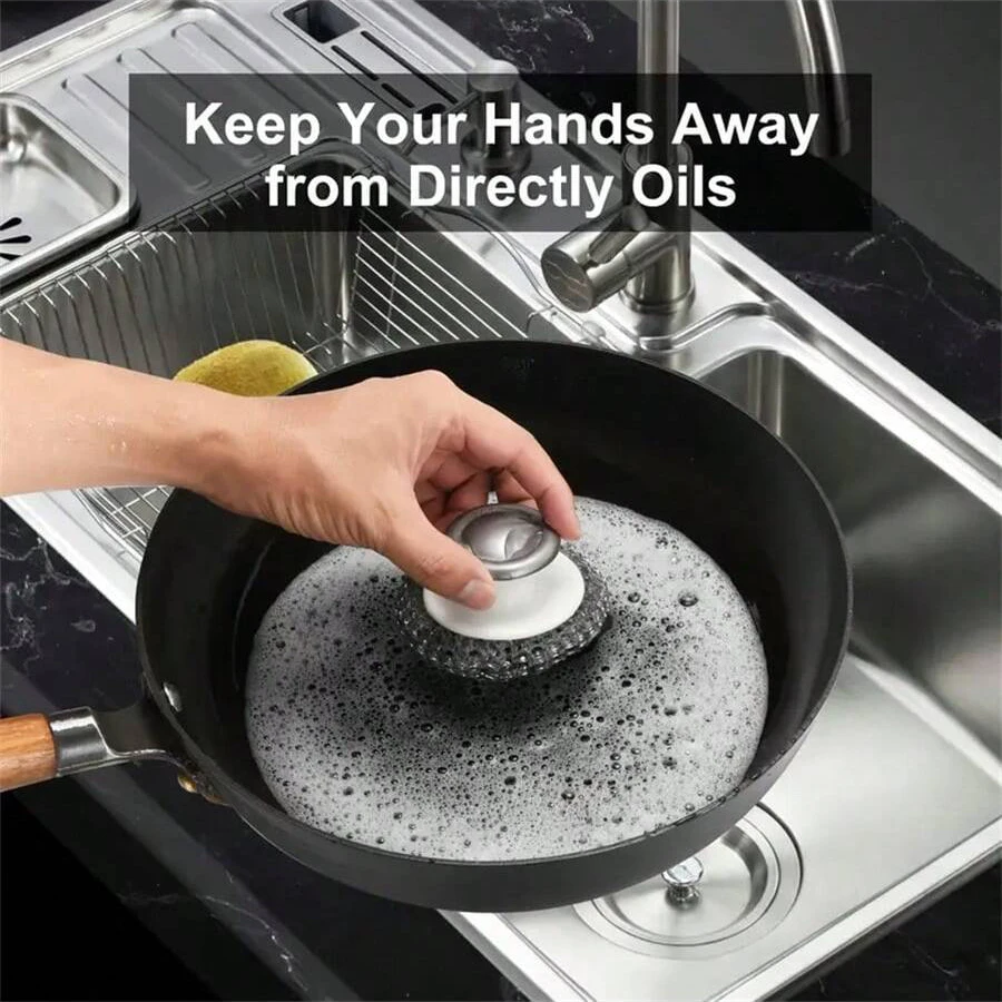 Stainless Steel Scourers Plastic Handle Steel Wool Scrubber Pad Kitchen Bathroom Cleaning Brush Dishes Pots Pans 1Pc