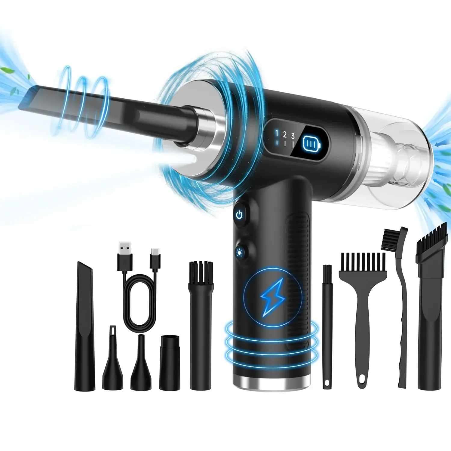 3 in 1 압축 공기 먼지털이 무선 먼지 송풍기, 충전식 블로우 및 흡입 진공 청소기, 컴퓨터 키보드 소파용 전기 