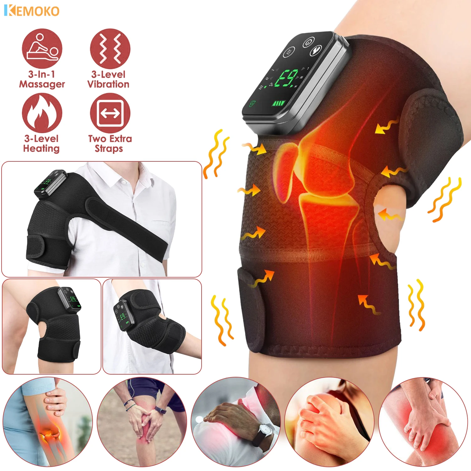 Eletric Heating Knee Massager Vibration Thermal Joint Shoulder Physiotherapy Osteoarthritis Elbow Leg Pain Relief Health Care 30 59cm electric heating pad physiotherapy therapy blanket thermal shoulder back pain relief eliminate fatigue winter warmer