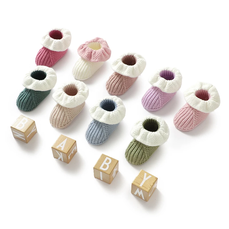 Baby Girl Booties Newborn Baby Shoes Knitted Boy Girl 0-18M Fashion Patchwork Ruffles Bed Walk Warm Shallow Autumn