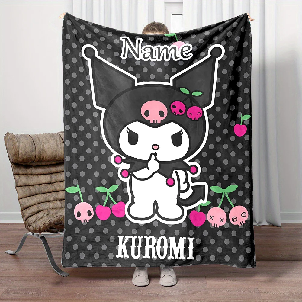 Customized Name Personalized Blanket Sanrio Kuromi Cute Children Warm Soft Blankets Home Travel and Comfortable Blanket Kpop 4