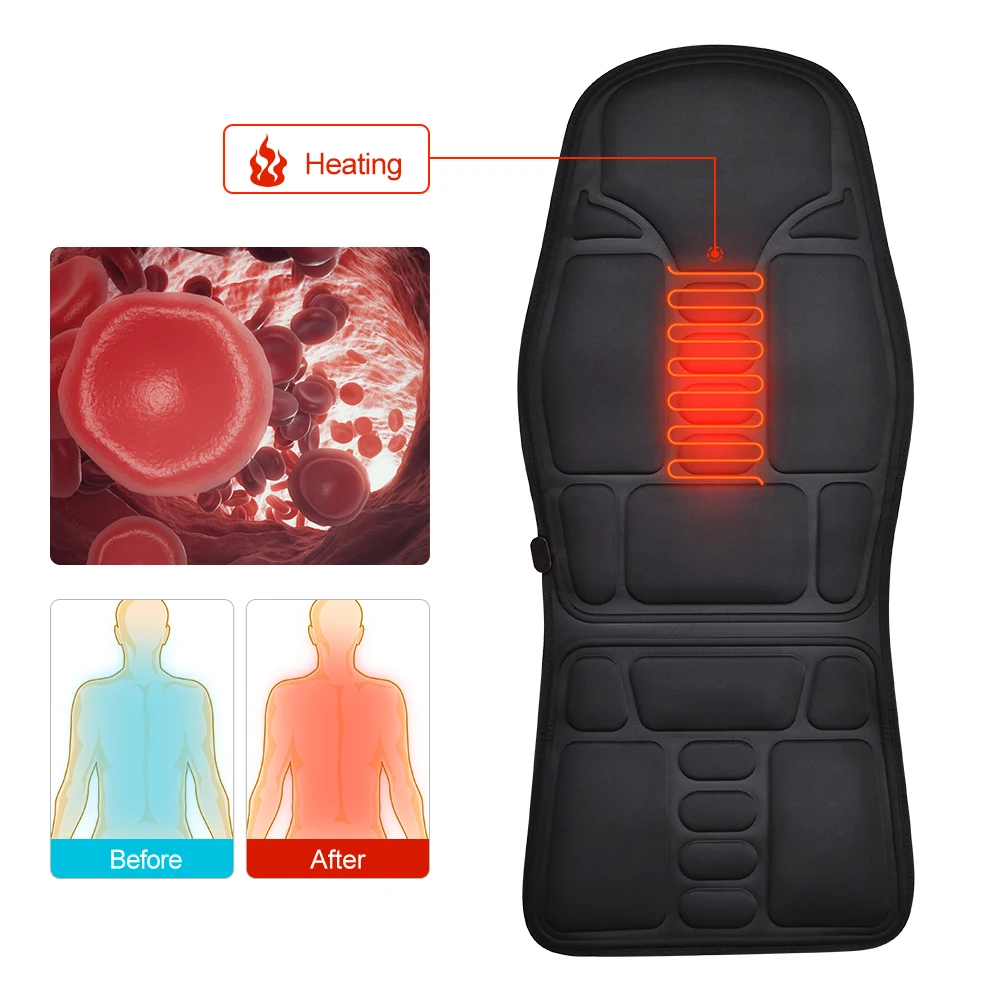 Electric Back Massager Massage Chair Cushion Heating Vibrator Car Home Office Lumbar Neck Mattress Infrared Therapy Pain Relief