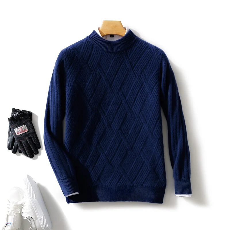 New Men's O-neck Diagonal Stripe Pullover 100% Pure Cashmere Wool Soft Sweater Autumn Winter Casual Thick Basis Large Size Top 4