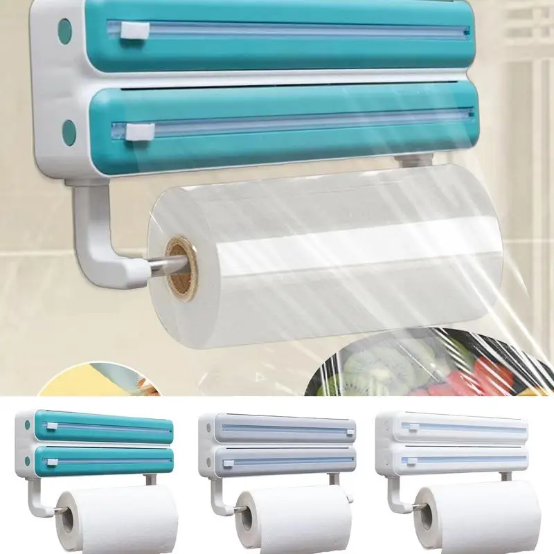 Aluminum Foil Dispenser Wall Mount Kitchen Aluminum Foil Storage Organization With Cutter Wrap Storage Box Dispenser With Tissue