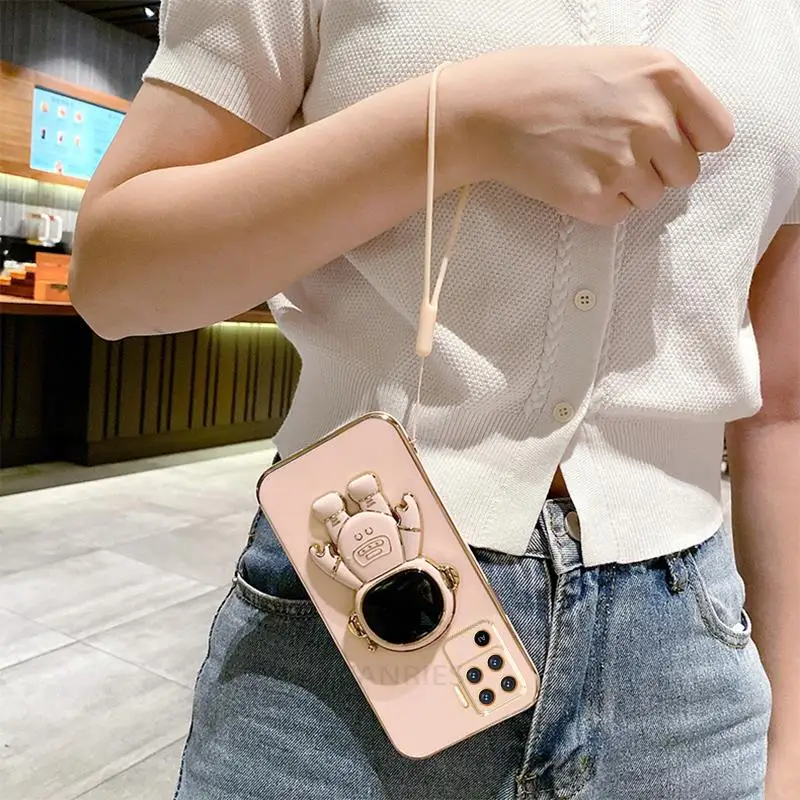 Reno5lite Plating Lanyard Fall für Oppo Reno 5 6 7 8 Reno5 Lite 10 Pro Plus 5F A58 A78 A94 reno7 4g Silikon Stand Abdeckung_voghion.com