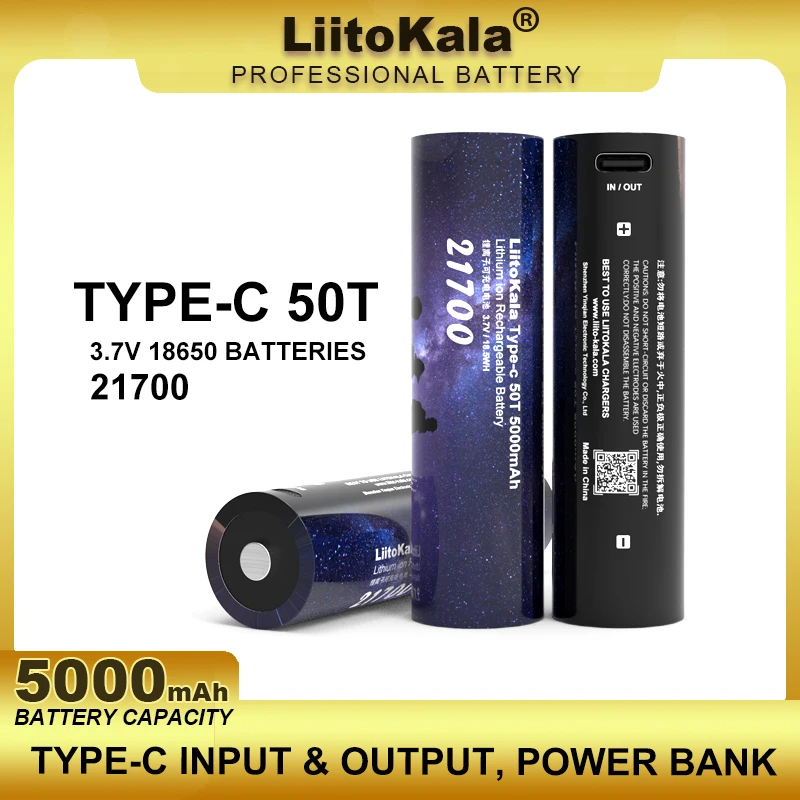 100 Original Liitokala Type c 50T 21700 Multi function Lithium Battery