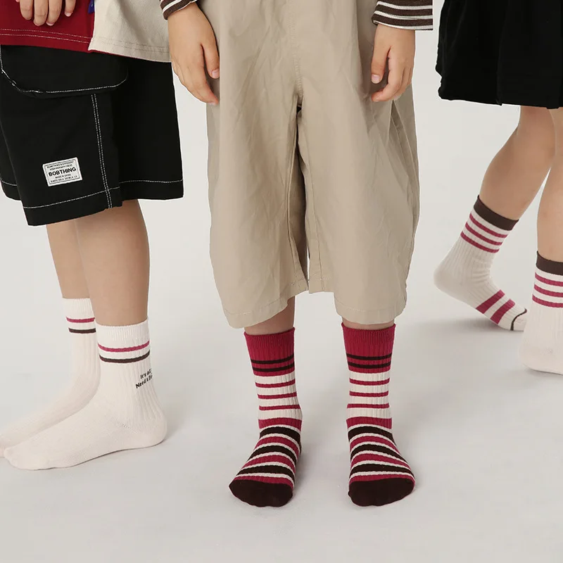 

Boys Socks 3-12T Children Cotton Sock Calf Length Fashion Striped Pattern Calf Sock Baby Infant