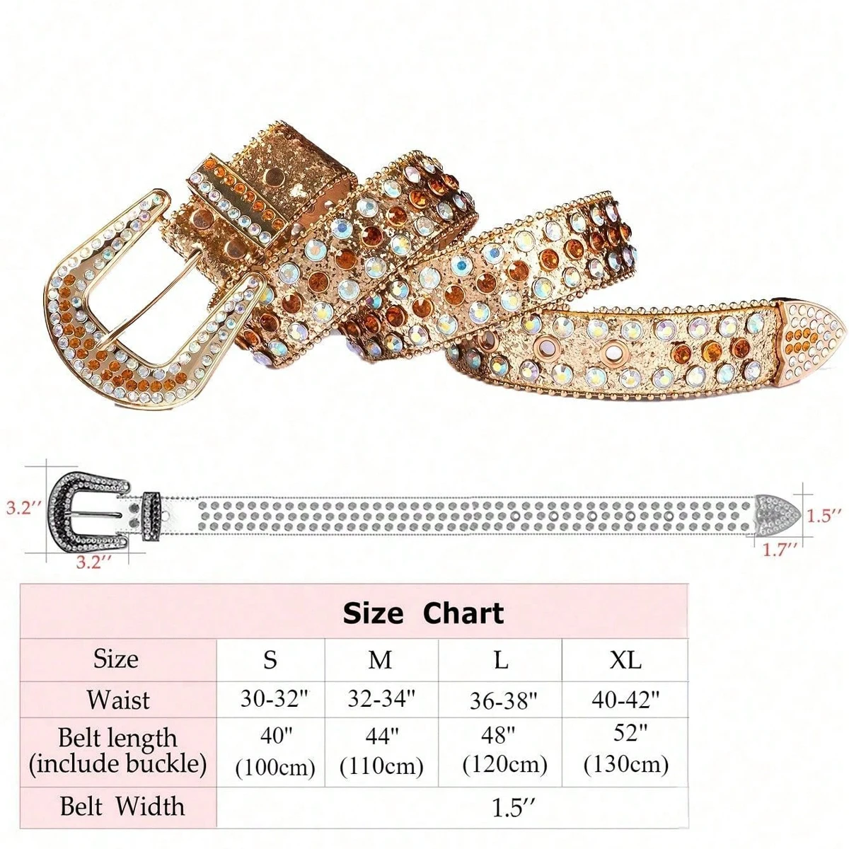 1pc Sparkling Rhinestone Belt for Plus Size Women&Men-Perfect for Western Cowgirl and Cowboy Outfits, Dresses, and Jeans