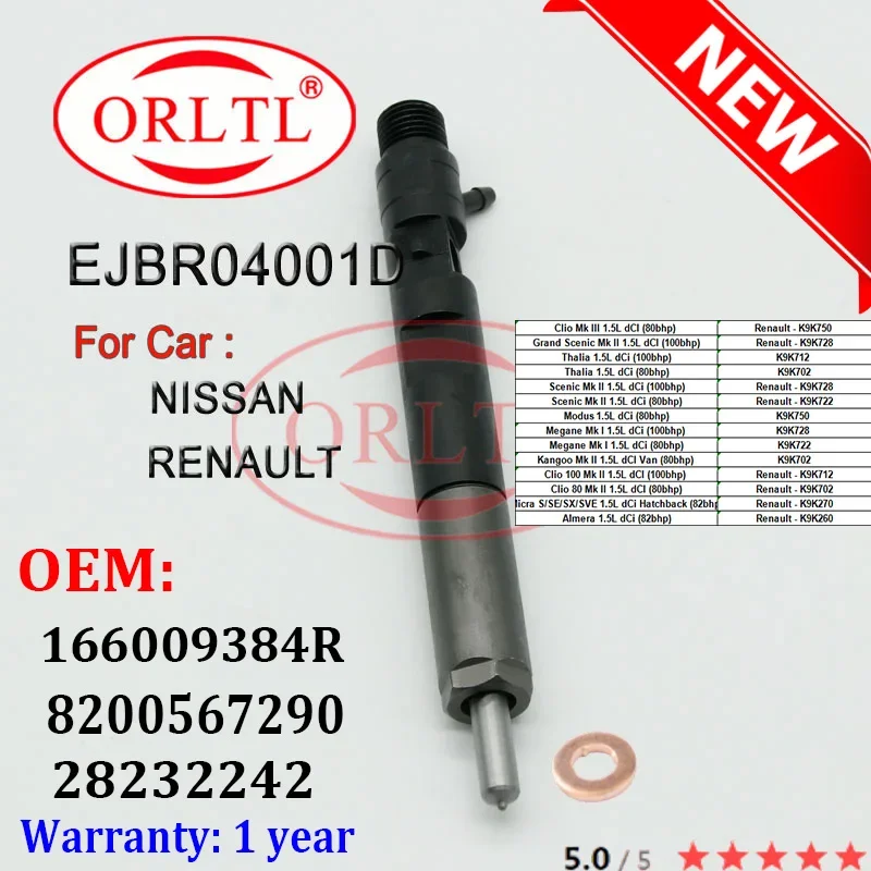 

Дизельный инжектор EJBR04001D 166009384R 8200567290 28232242 Common Rail R04001D для RENAULT NSSAN K9K750 K9K728 K9K712 K9K702