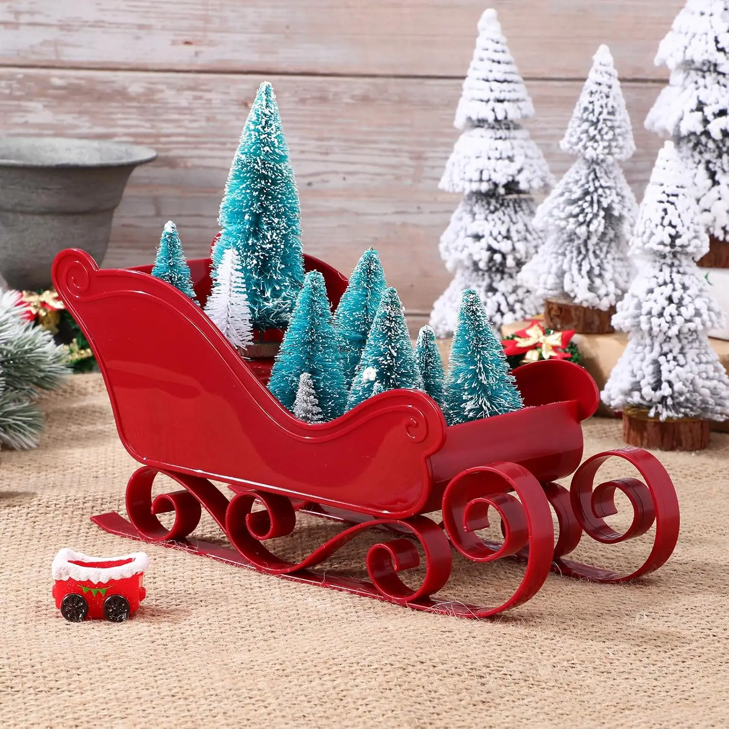 Weihnachtsschlitten-Dekorationskollektion, rote Weihnachtsmann-Schlitten-Dekoration, geeignet für Weihnachtsfeiertage und Partydekoration