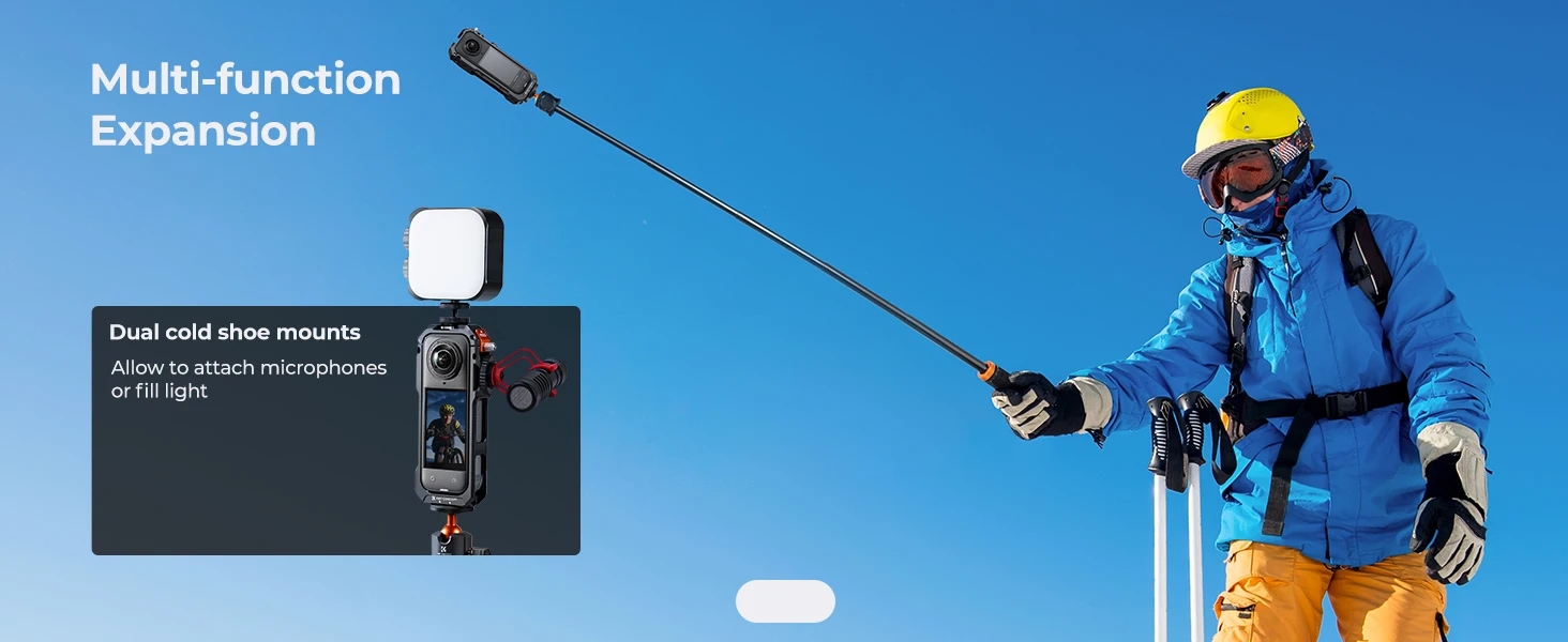 K&F CONCEPT Aluminium Kamerakäfig für Insta360 X5 Gehäuse mit Schnellwechselknauf Cold Shoes 1/4" Gewinde Silikon Objektivabdeck – Detail 4
