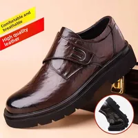 Casual Breathable Business Men's Leather Shoes Thick Bottom Heightening Monk Shoes Slip-On Trendy Rubber Sole Microfiber Shoes