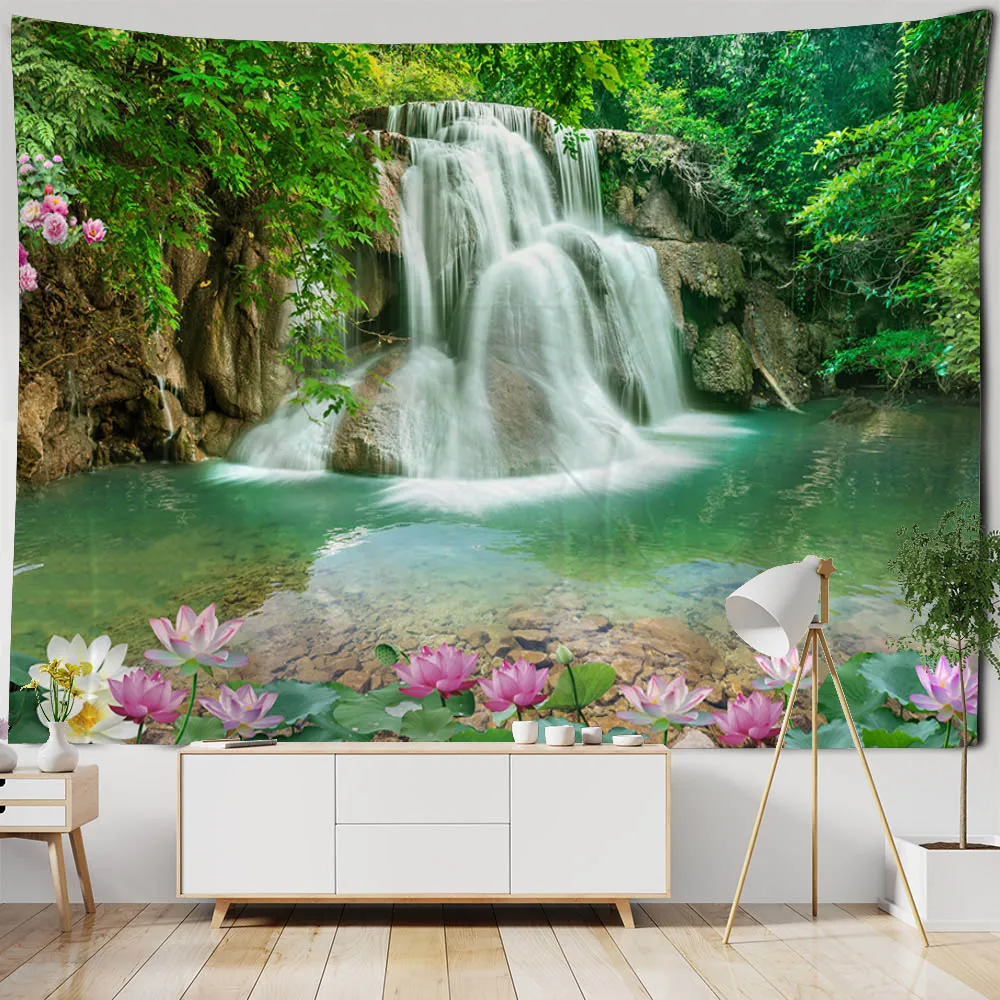 Description Picture 6 of itemForest waterfall tapestry fantasy landscape wall hanging Bohemian home decoration art wall cloth picnic mat bed sheet