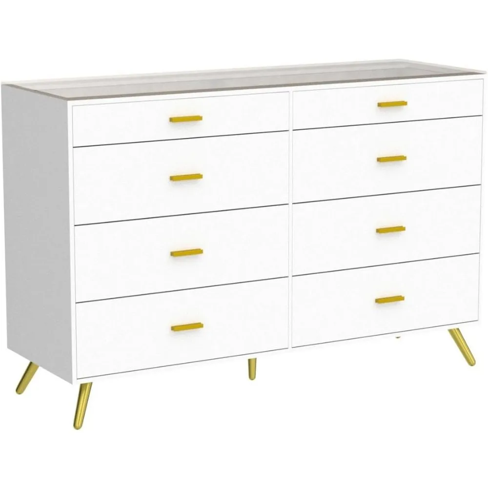 Dresser with LED Lights for Bedroom,8 Drawer Dressers with Tempered Glass Top,Chests of Drawers with 2 Grid Drawer,Living Room 5