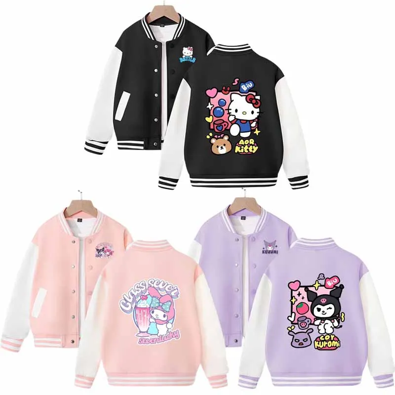 

Детская одежда Sanrioed куртка Kuromi HelloKittys My Melody аниме мультфильм для мальчиков и девочек пальто с длинным рукавом Топы бейсбольная форма