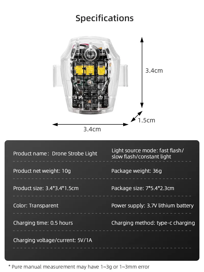 Specifications Drone Strobe Light slow flash/constant light Package weight: 36g Package