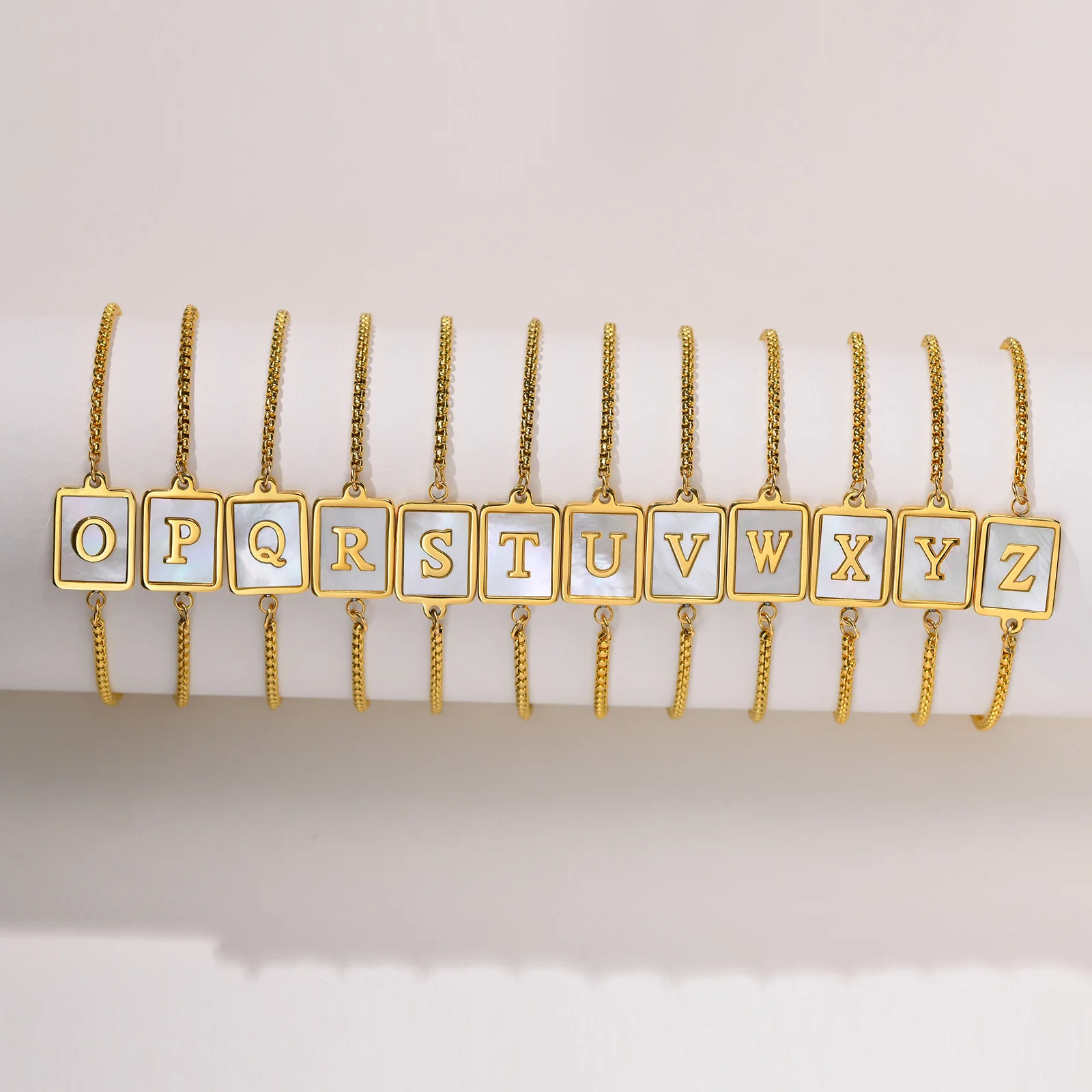 Fashion Jewelry Women 26 Alphabet Letters A-Z Initial Pendants Bracelets, Stainless Steel Chain Bracelet Adjustable Wristband