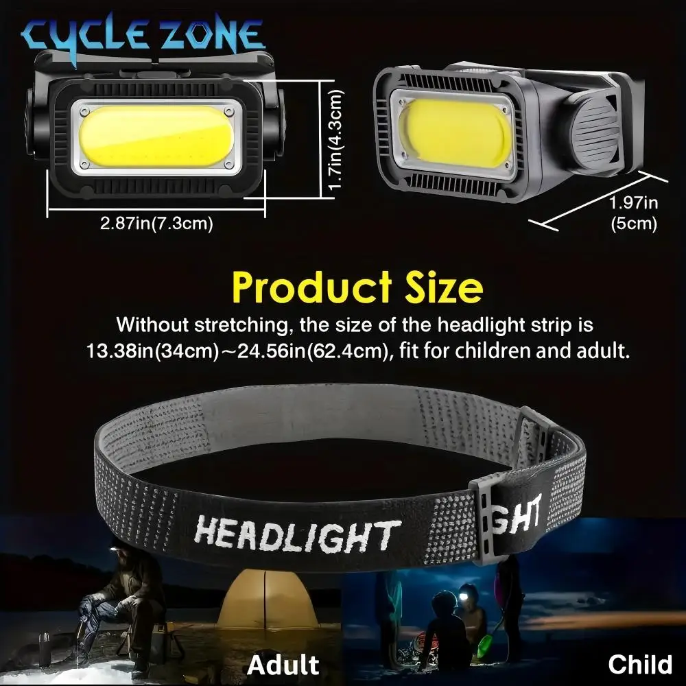 Powerful Headlamp Type-C Charging 5 Mode Head Torch Built-in Battery Outdoor Camping Emergency Lantern Head Flashlight Cob Headlamp Bike Headlight