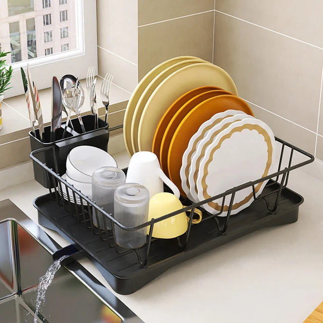 Dish Drying Rack and Drainboard Set, 304 Stainless Steel Large 2 Tier Dish  Rack with Auto-draining Tray and Drying Mat for Kitchen Counter Dish