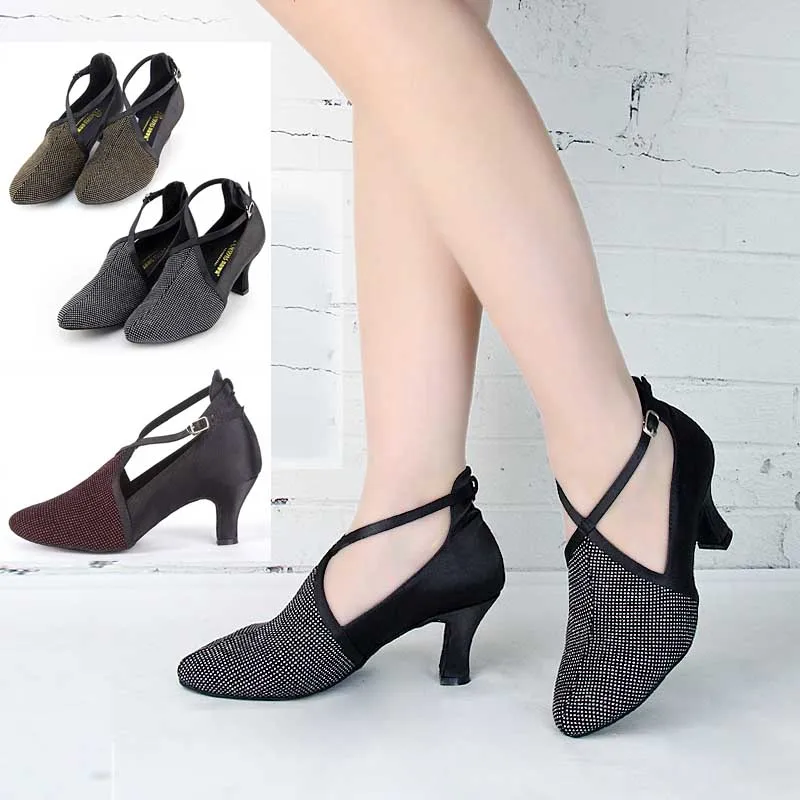 Leather Satin Latin Dance Shoes Lady For Female Teachers Sheepskin Silk Soft Comfortable Modern Dance Shoes Woman Sneakers Shiny
