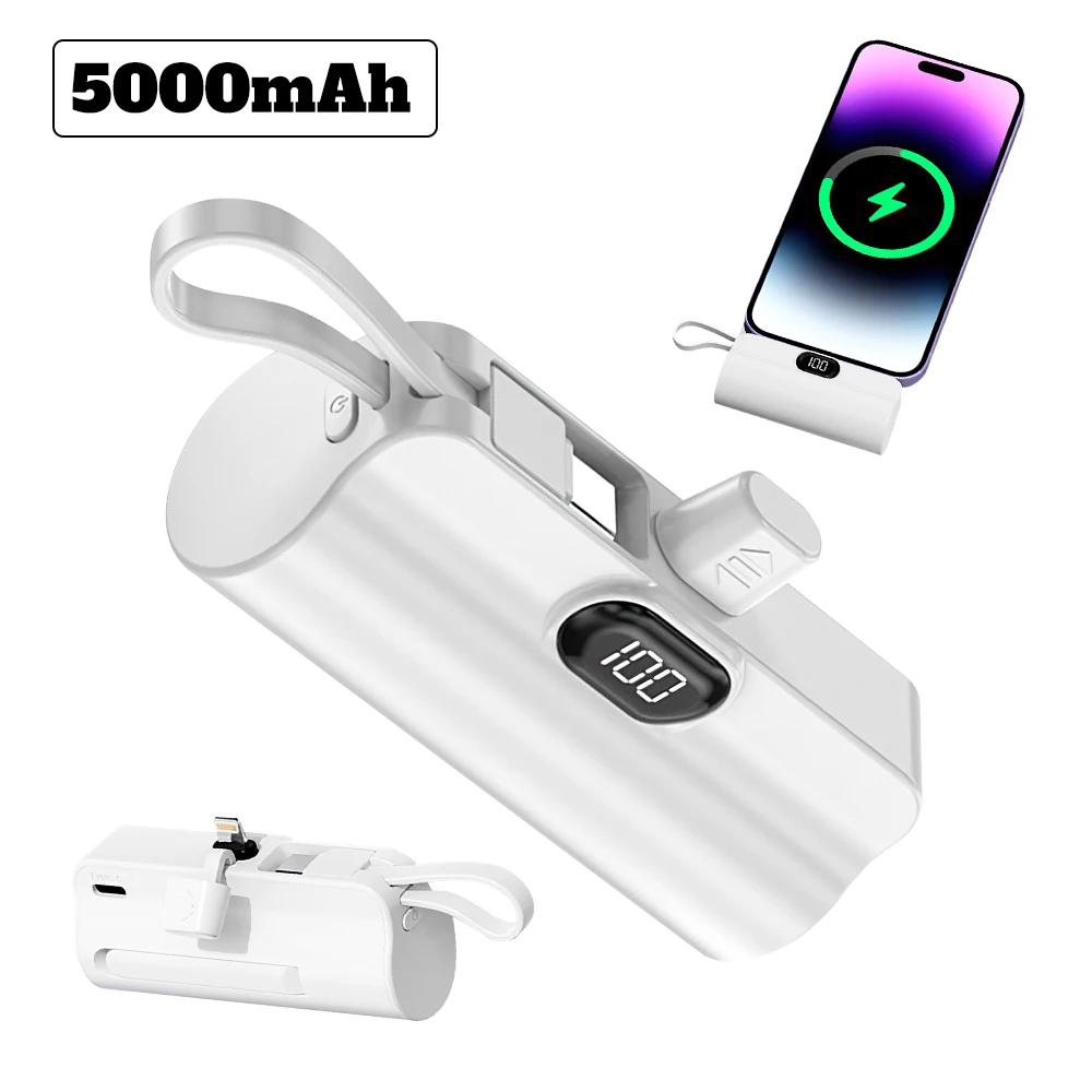 Mini Capsule Power Bank 5000mah Fast Charging Hidden Dual Interface Portable Mobile External Battery For iPhone Android 4