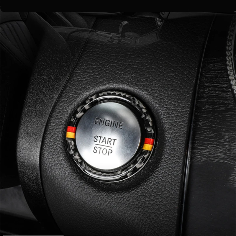 

Ceyes Автомобильный ключ старт стоп внутреннее украшение круглая крышка автомобильный Стайлинг подходит для Mercedes Benz C E класс W205 GLC кольцо из углеродного волокна