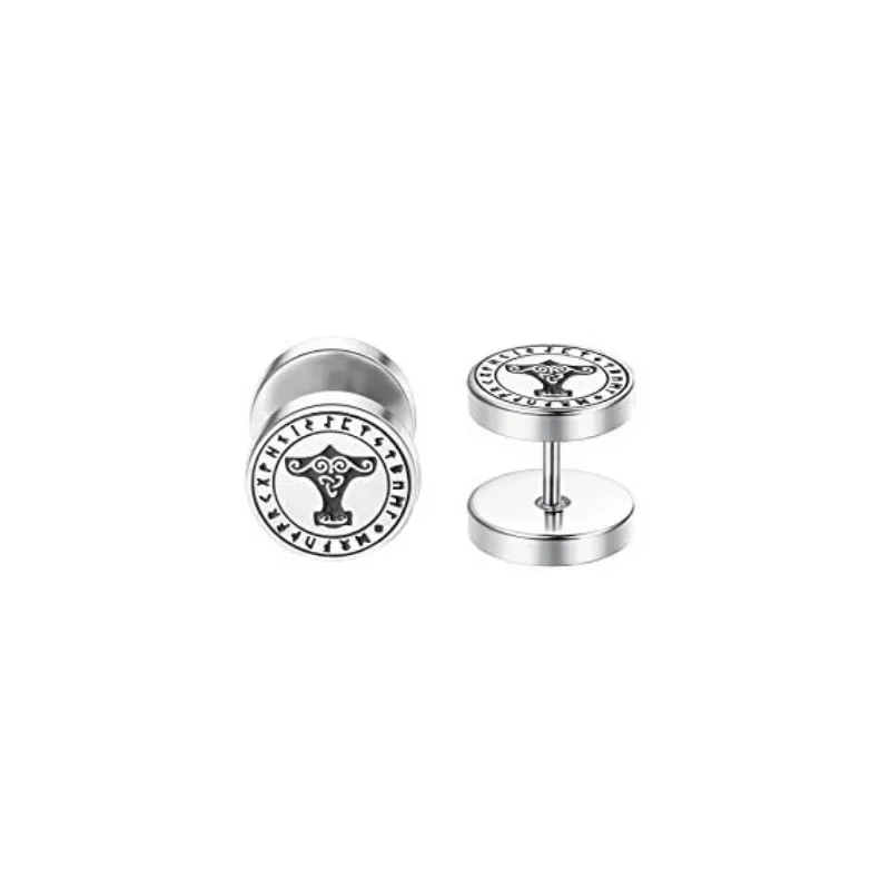 6 Paar Set 18G Wikinger Rune Runde Ohrstecker für Damen Herren 316L Edelstahl Knorpel Tragus Helix Piercing Schmuck – Detail 15