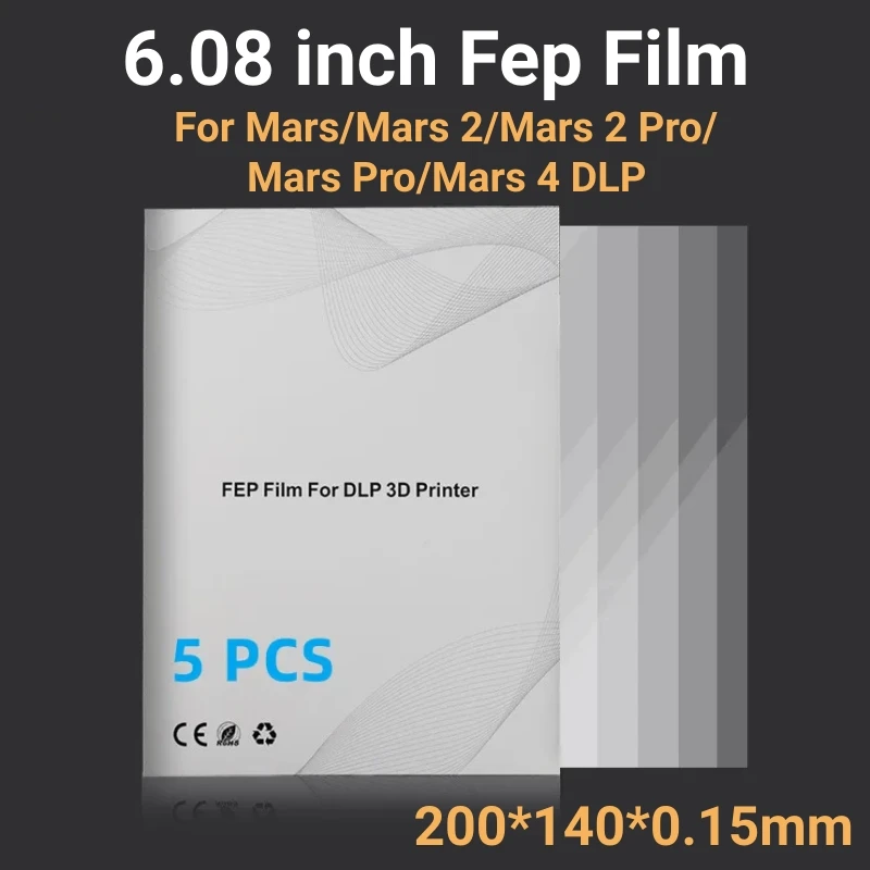 5Pcs 6.08 inch Fep Film 200*140*0.15mm For ELEGOO Mars Mars 2 Mars 2 Pro Mars Pro Mars 4 DLP LCD 3D Printer Parts Accessories