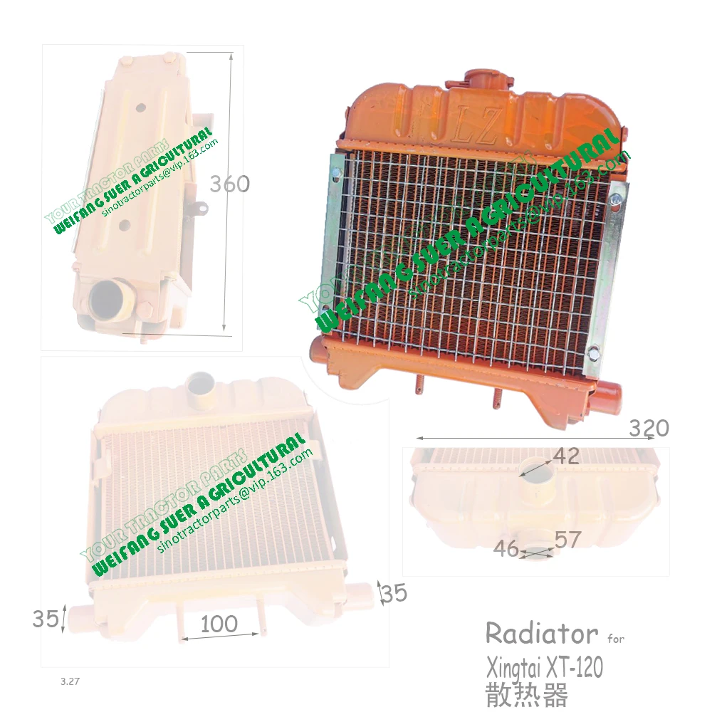 Radiator for Hebei Xingtai XT-120 / 140 with engine DL190-12 / DL195 ...