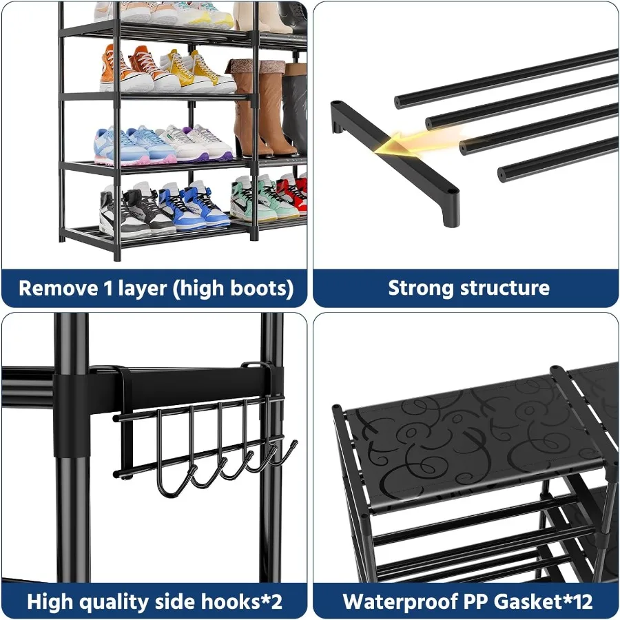 Shoe Rack Large Capacity 4 Rows 10 Tier for 6064 Pairs Space Saving Shoes Sturdy DIY Storage Organizer Shelf for Entryway Garag
