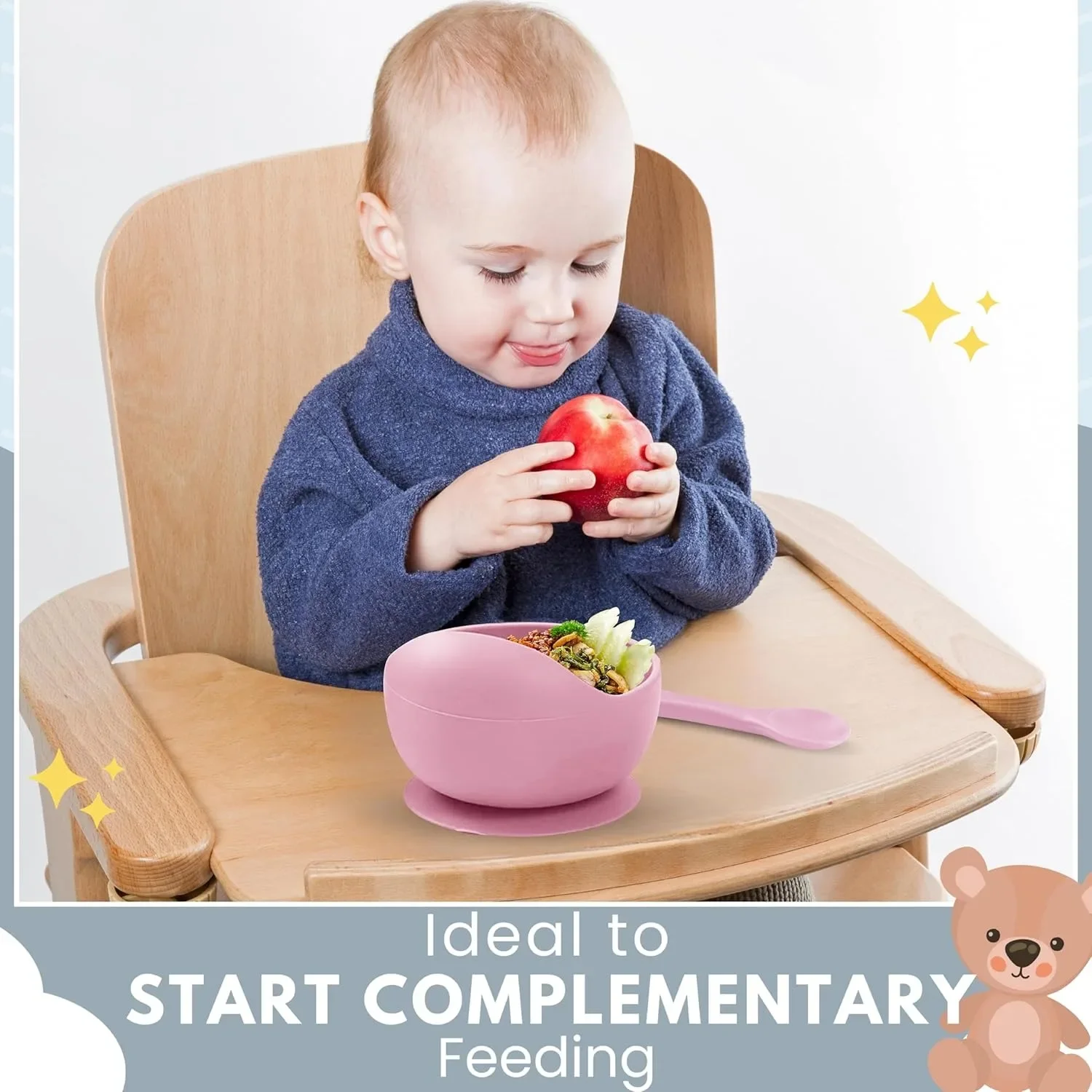 3-piece Baby Food-grade Feeding Set with Spoon Fork Silicone Suction Cup Bowl BPA-free Children's Feeding Training Tableware 3