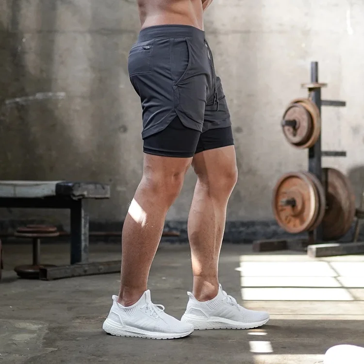 Men Running Shorts Camo Gym Sports Shorts 2 in 1 Quick Dry Workout Fitness Training Jogging Short Summer with Pocket Men Shorts 2