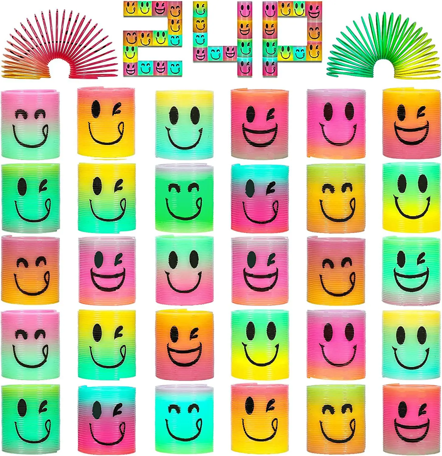 

24pcs Smile Rainbow Magic Fidget Stress Coil Mini Springs Bulk Finger Toys for Party Favors Carnival Prize for Kids Boys Girls