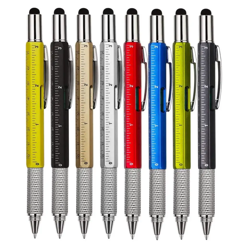 

100Pcs 6 in 1 Tool Ballpoint Pen Screwdriver Ruler Spirit Level Multi-function Aluminum Touch Screen Stylus Pen